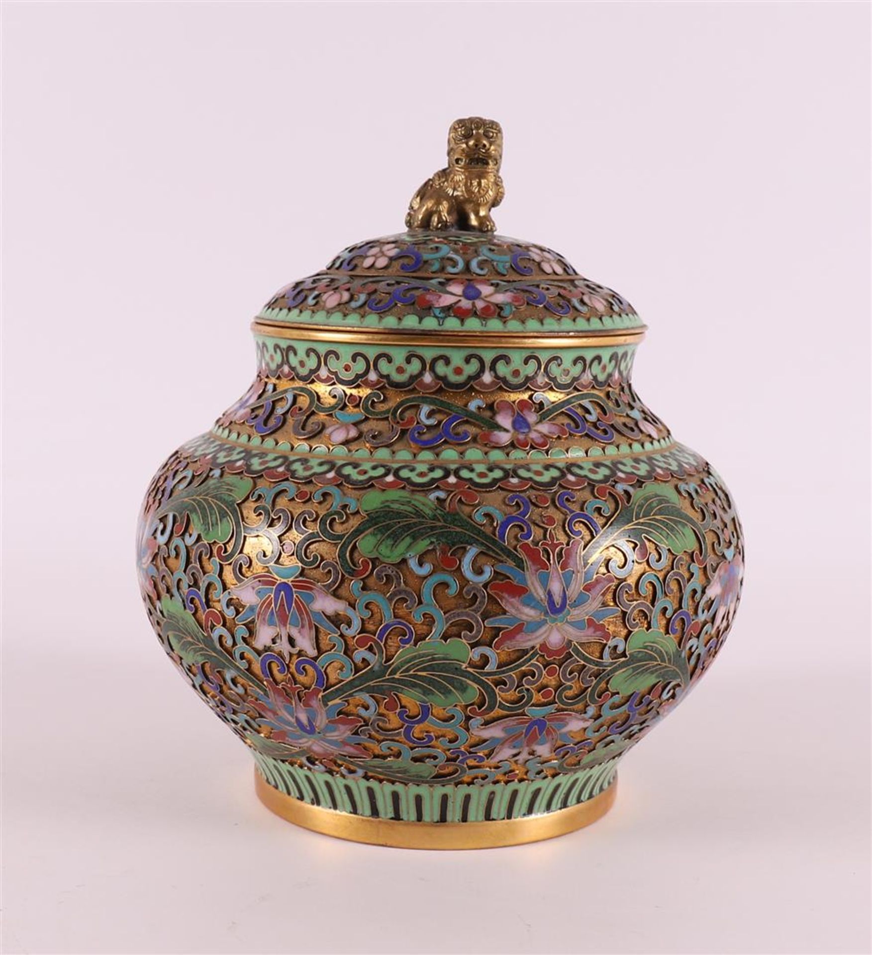 A cloisonné covered pot with partly openwork decoration, China, 20th century.