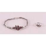 A 1st grade 925/1000 silver bracelet and ring, set with rubies