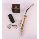 A lot of miscellaneous items, including matchstick pot with silver mounting, 19t