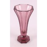 A purple glass faceted vase, design: Josef Hoffmann.