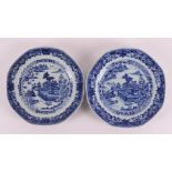 A pair of blue and white porcelain octagonal dishes, China, Qianlong, 18th centu