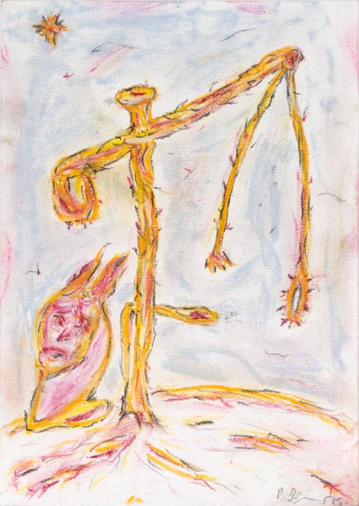 Peter Bömmels. Lang sind die Arme des Kreuzes (Ostern 1983). Pastellkreide auf Papier. Signiert. Rah