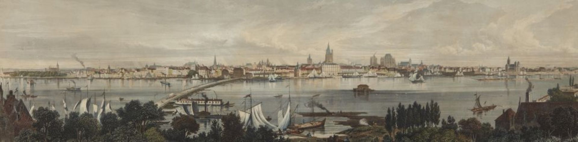 Köln. - Gesamtansicht von Poppel nach Lange, um 1850. Kolor. Stahlstich.