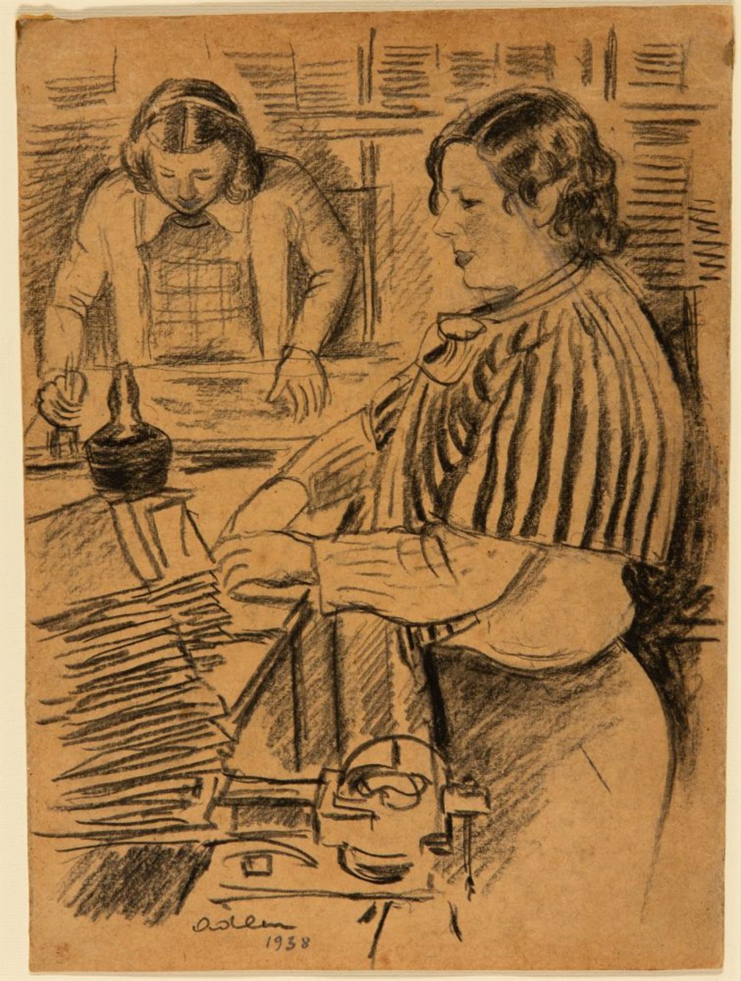 Michel Adlen. Schafe / Bäume / Frauen bei der Arbeit (1938). 3 Blatt Tusche, Aquarell und Gouache bz - Bild 3 aus 3