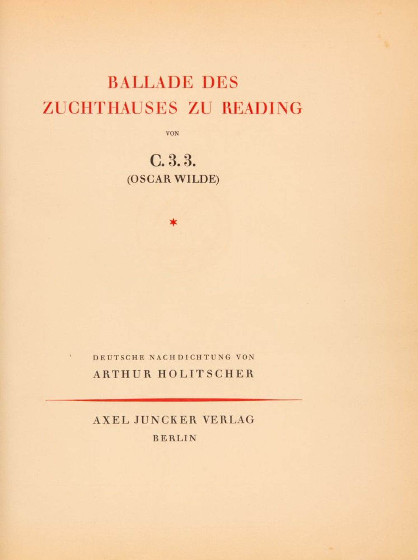 O. Wilde / O. Pankok, Ballade des Zuchthauses zu Reading. Bln 1923. - Ex. XLVII/L. - Bild 2 aus 2