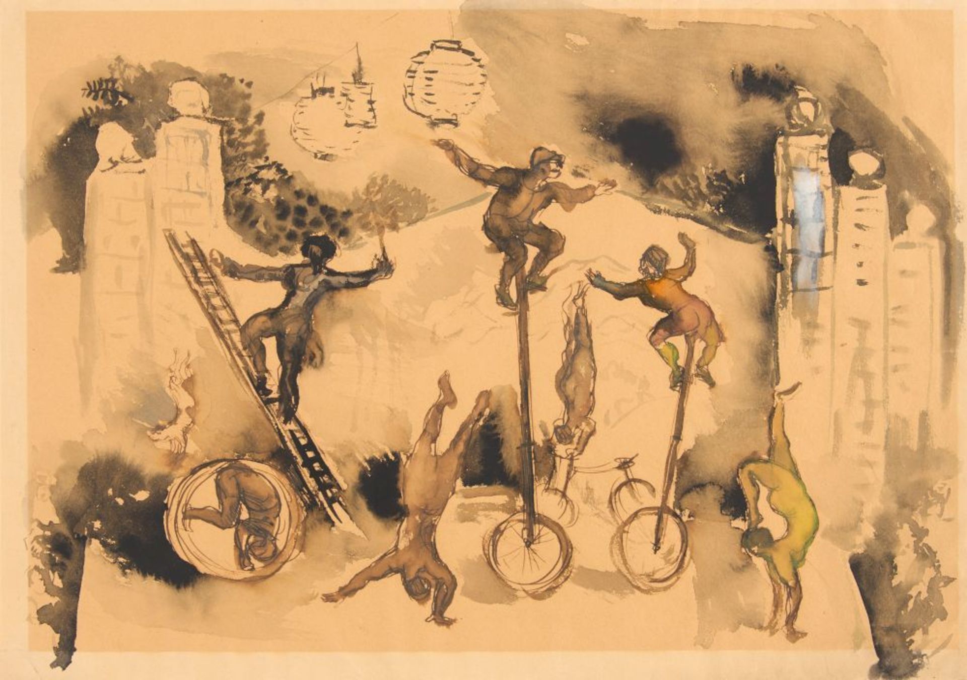 Lothar Homeyer. 3 Blatt Federzeichnung und Aquarell. Teils signiert und datiert 1945. - Bild 3 aus 3