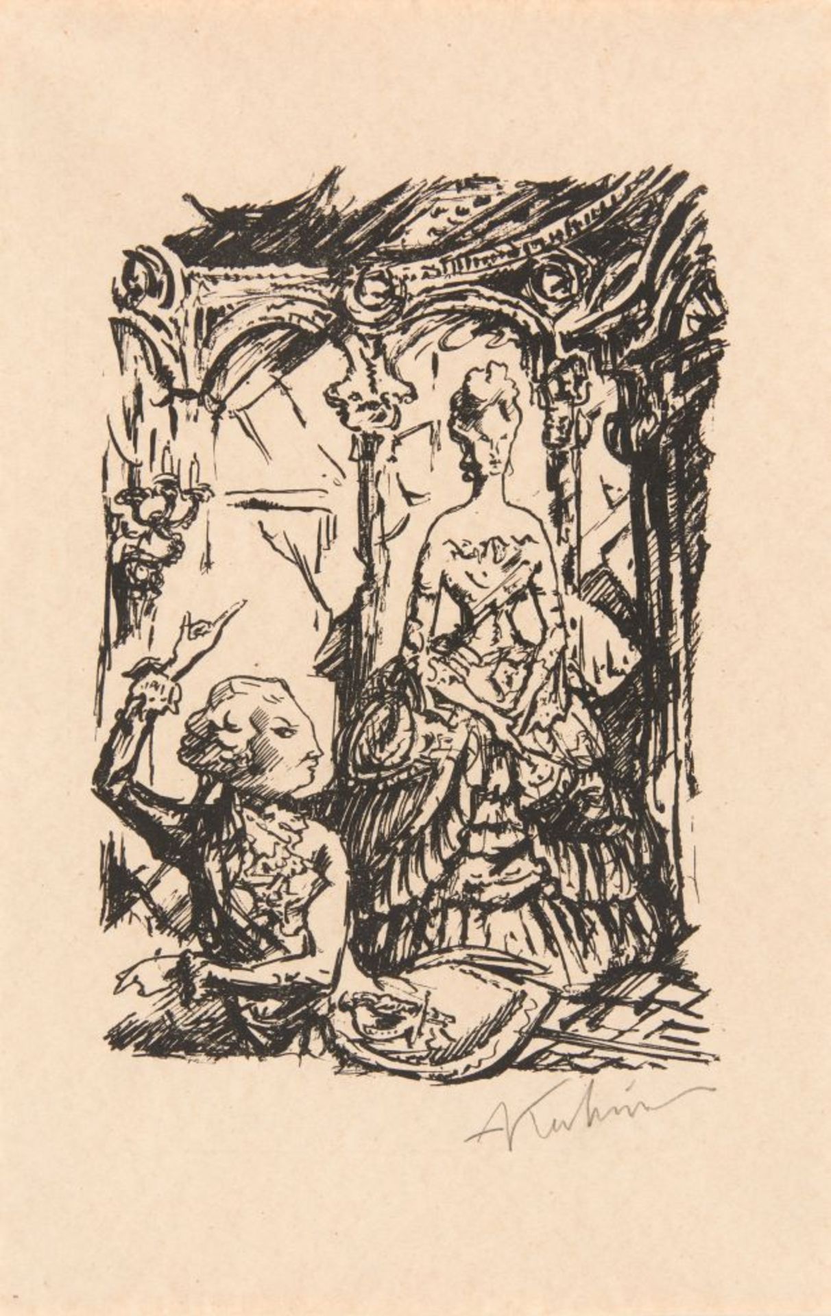 Alfred Kubin. Junger Mann und junge Frau in Rokokokleidung. 1924. Bleistift. Signiert. + Beilage: Li - Image 2 of 2
