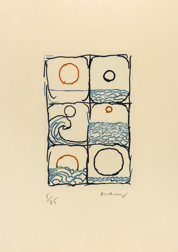 Pierre Alechinsky. Le soleil d'heure en heure. 1973. Farb-Aquatintaradierung. Signiert. Ex. 5/75.