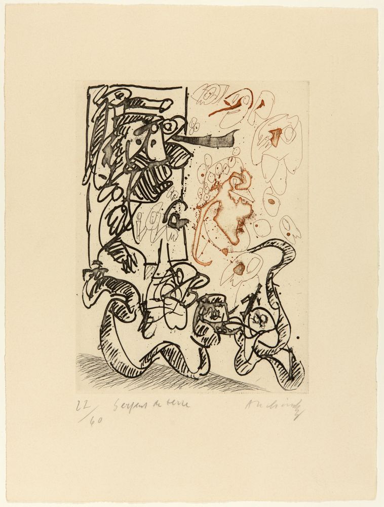 Pierre Alechinsky. Serpent de terre. 1962. Farbradierung. Signiert. Ex. 22/60. Rivière 182.