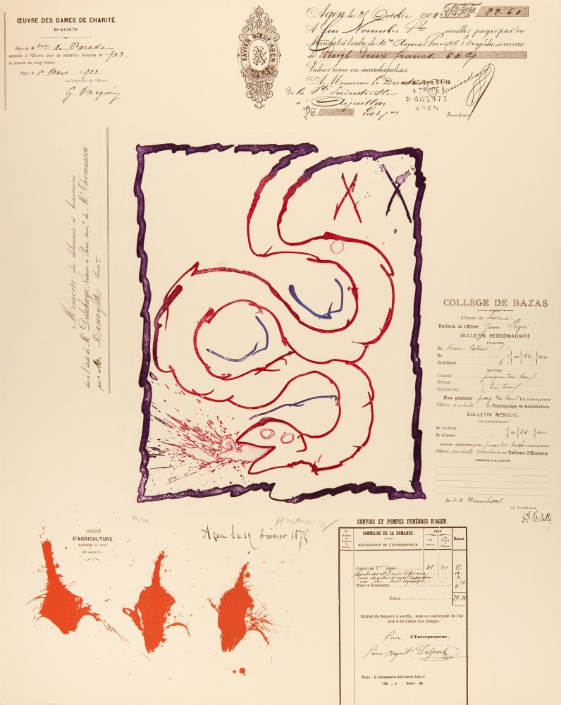 Pierre Alechinsky. L'Avenir de la Propriété III. 1972. Farbradierung und Farblithographie. Signiert.