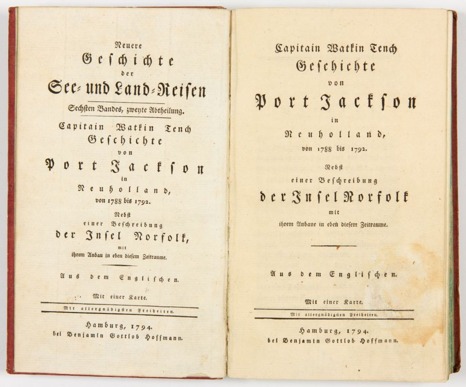 W. Tench, Geschichte von Port Jackson. Hamburg 1794.