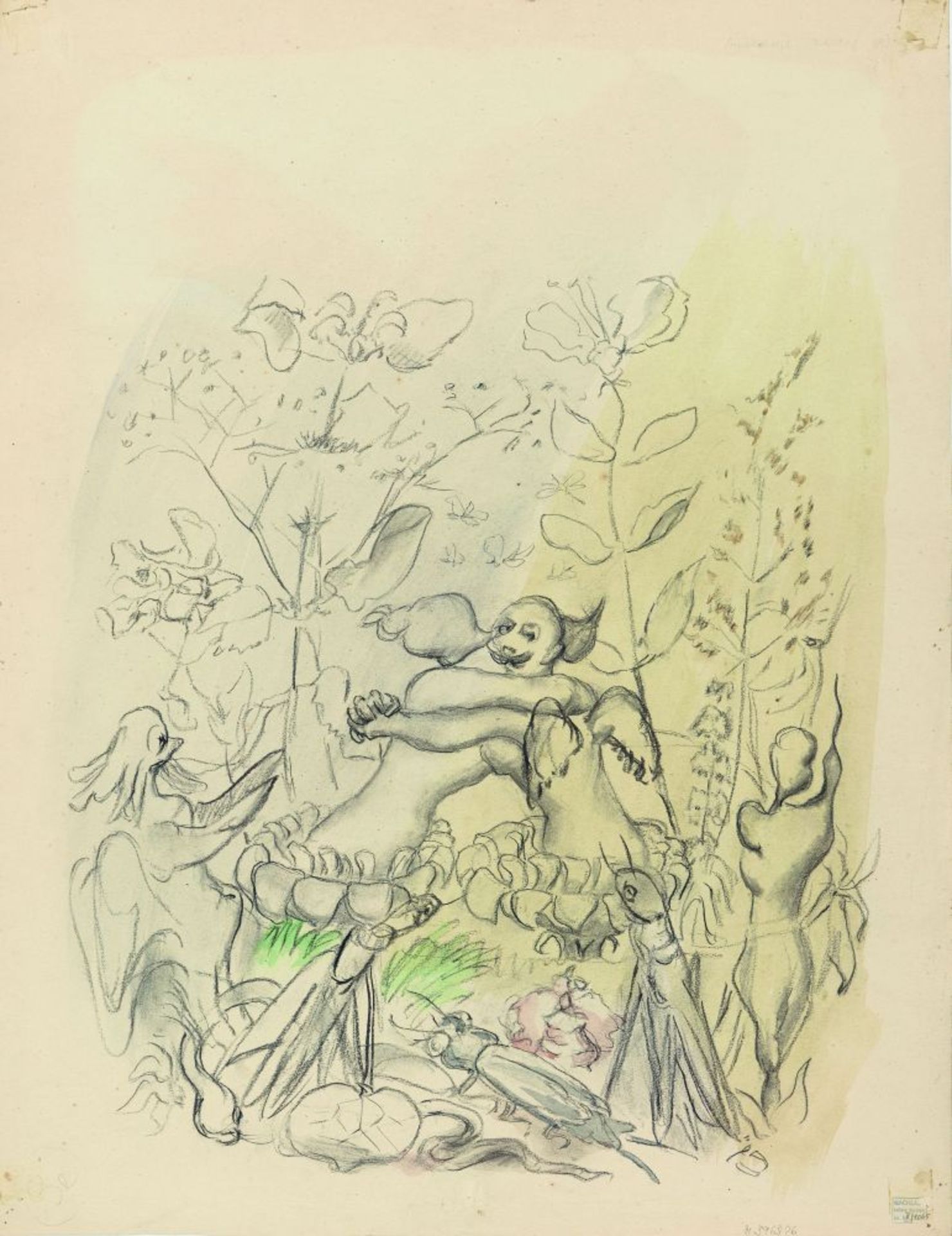 Ludwig Meidner. Apokalyptische Komposition. Verso: Insektenszene.1940-1950. Aquarell und schwarze Kr - Bild 2 aus 2