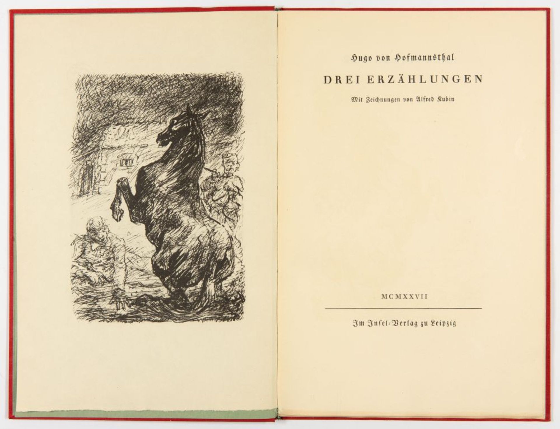 H. v. Hofmannsthal / A. Kubin, Drei Erzählungen. Leipzig 1927. Ex. Nr. 52/630. - Bild 2 aus 2