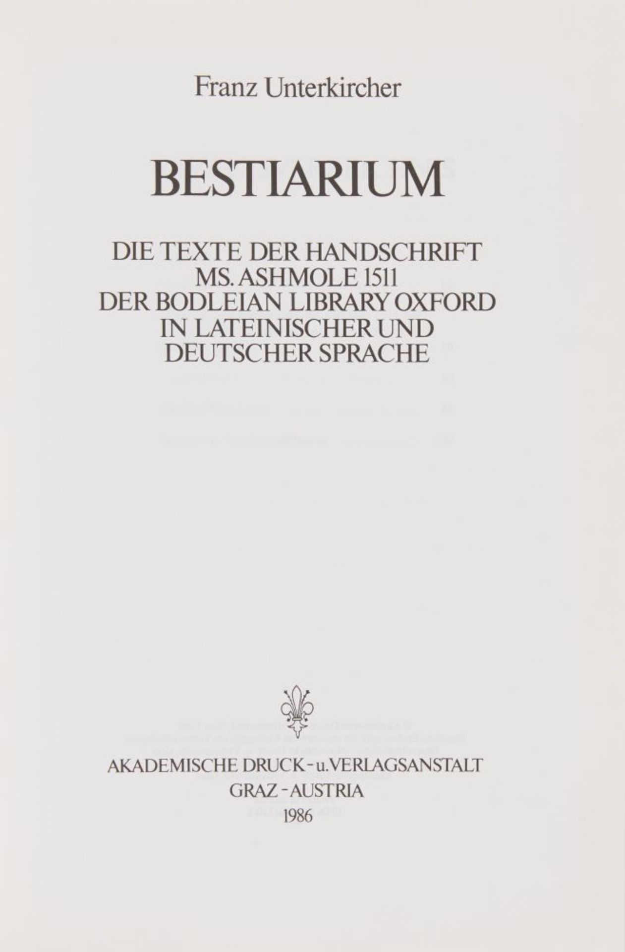 Bestiarium - Ms. Ashmole 1511. Faksimile. 2 Bde. Graz 1982. - Ex. 481/880. - Bild 2 aus 2