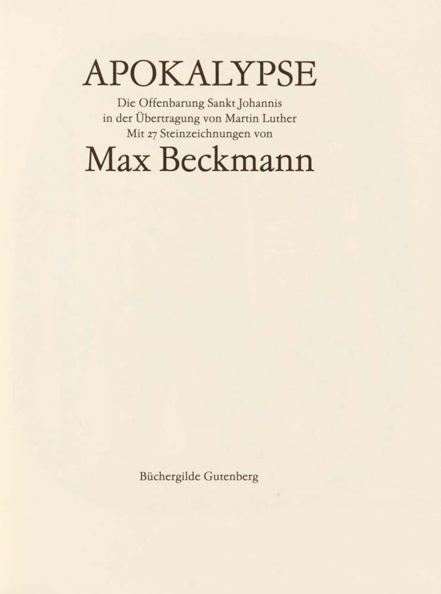 M. Beckmann, Apokalypse. Frankfurt a, M., Lpz.1989. Mit Radierung v. M. Beckmann. - Ex. 147/350. - Bild 2 aus 2