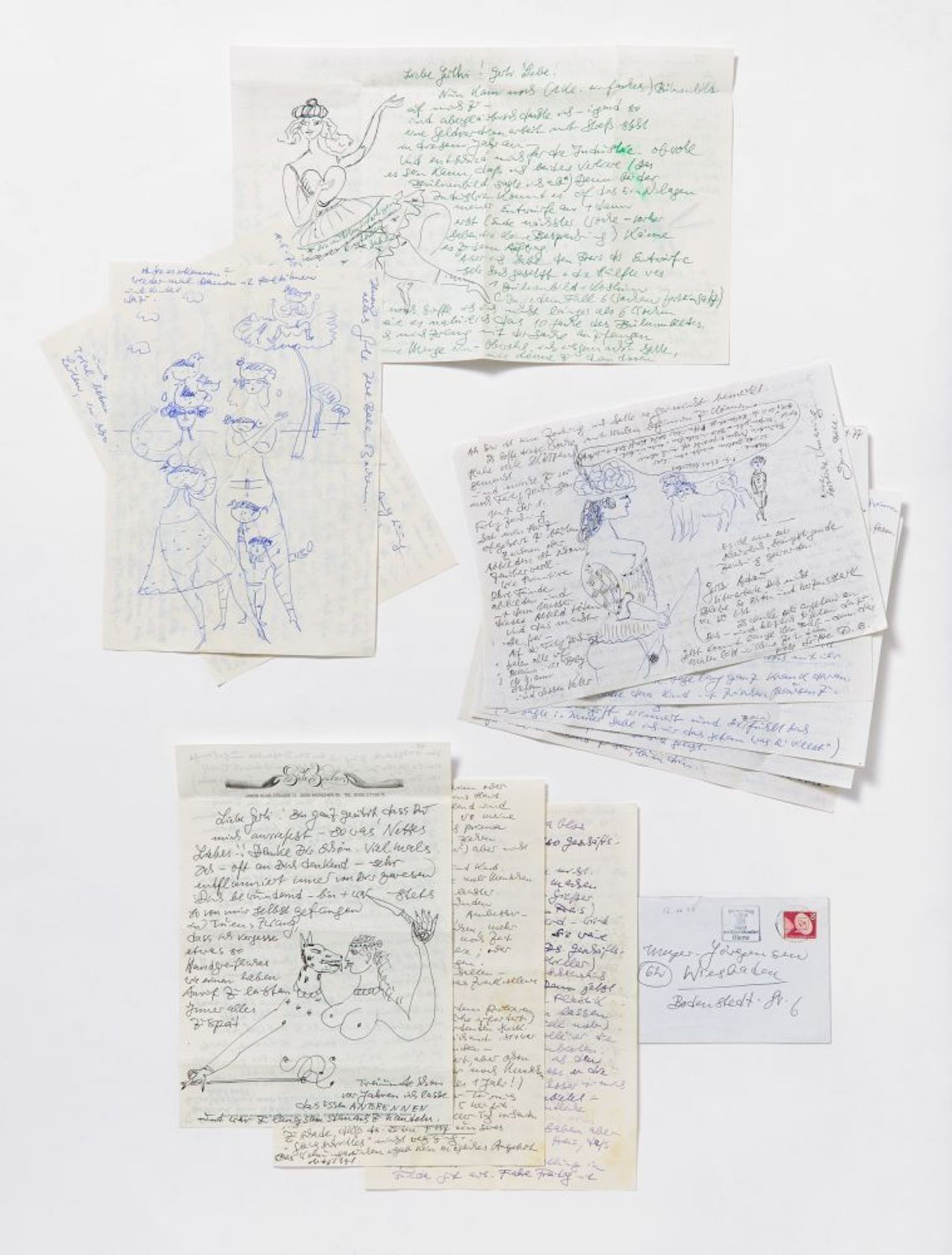 Bele Bachem, 40 eigh. Briefe, Karten, t. mit Zeichnungen. Von ca. 1974 bis um 2003. - An Gertrude Me - Image 4 of 12