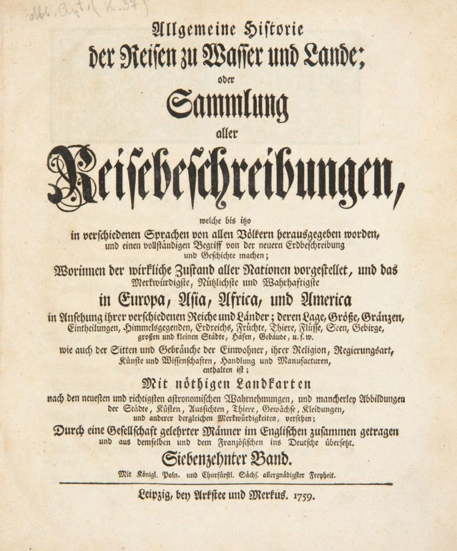 J.J. Schwabe; Hrsg., Reisebeschreibungen. Band XVII. Lpz.1759. - Bild 2 aus 3