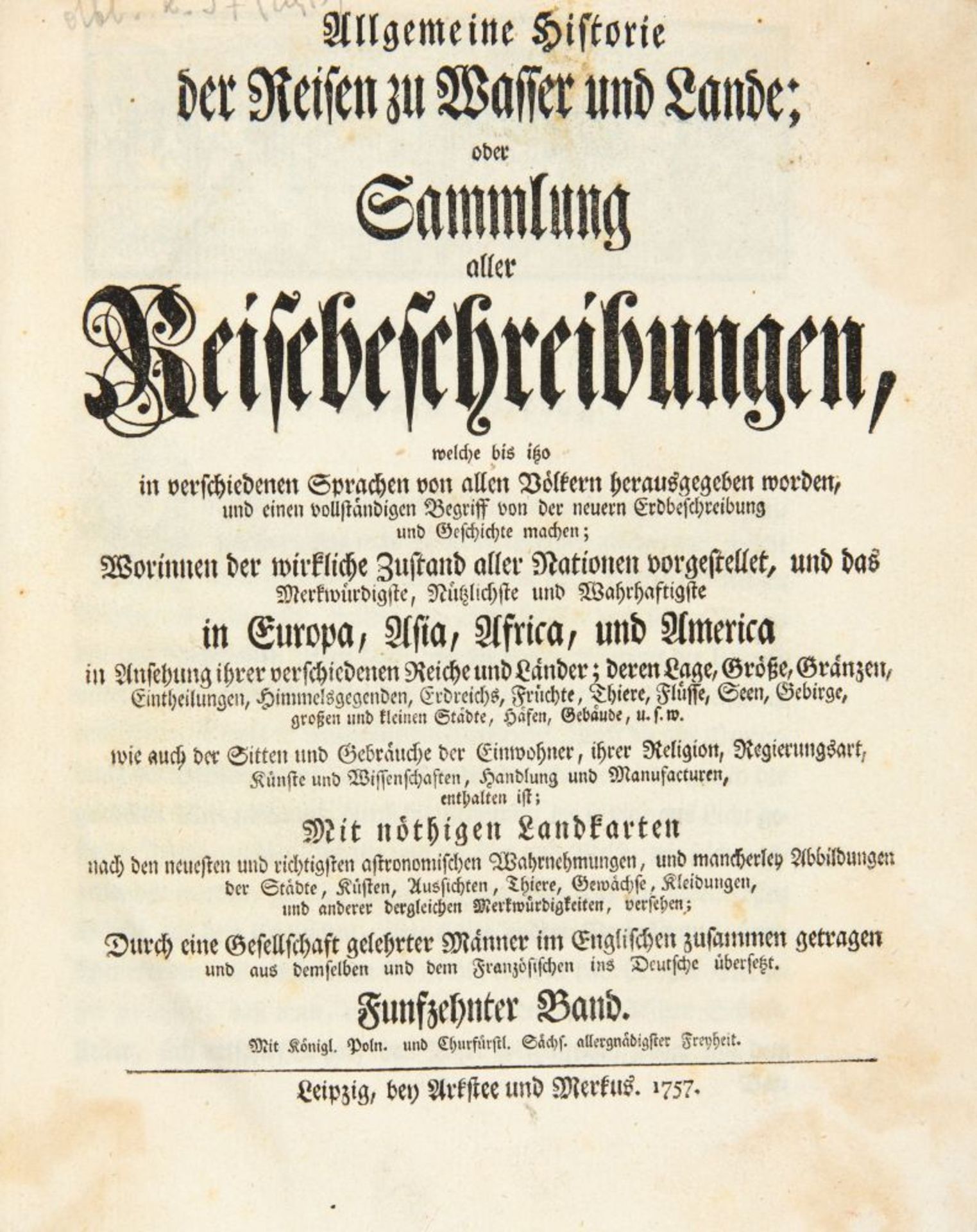 J.J. Schwabe; Hrsg., Reisebeschreibungen. Band XV. Lpz 1757. - Bild 2 aus 3