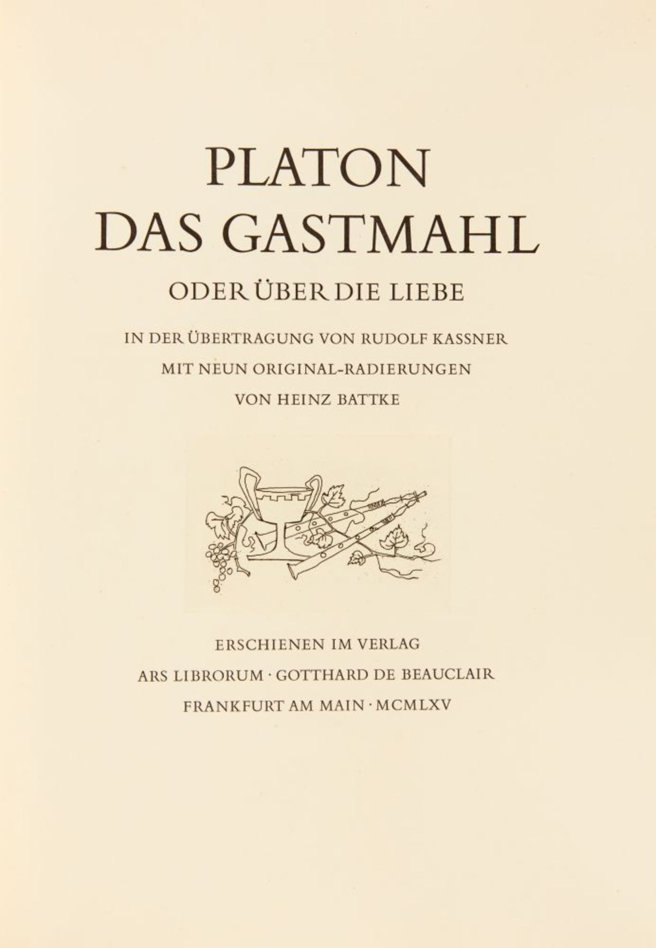 R. Kassner / H. Battke, Platon. Das Gastmahl. Ffm 1965. - Ex. IV/ 300. - Image 2 of 4