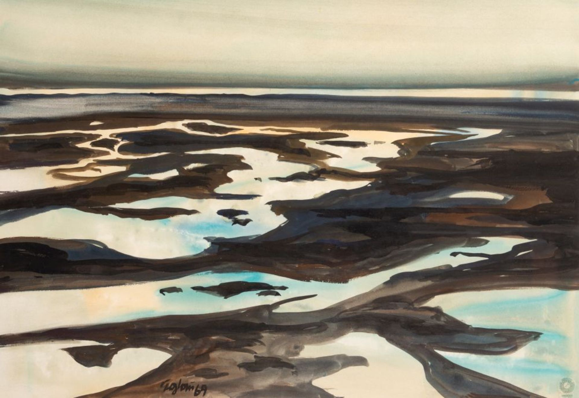 Otto Eglau. Meerlandschaft. 1969. Aquarell und Tusche. Signiert.