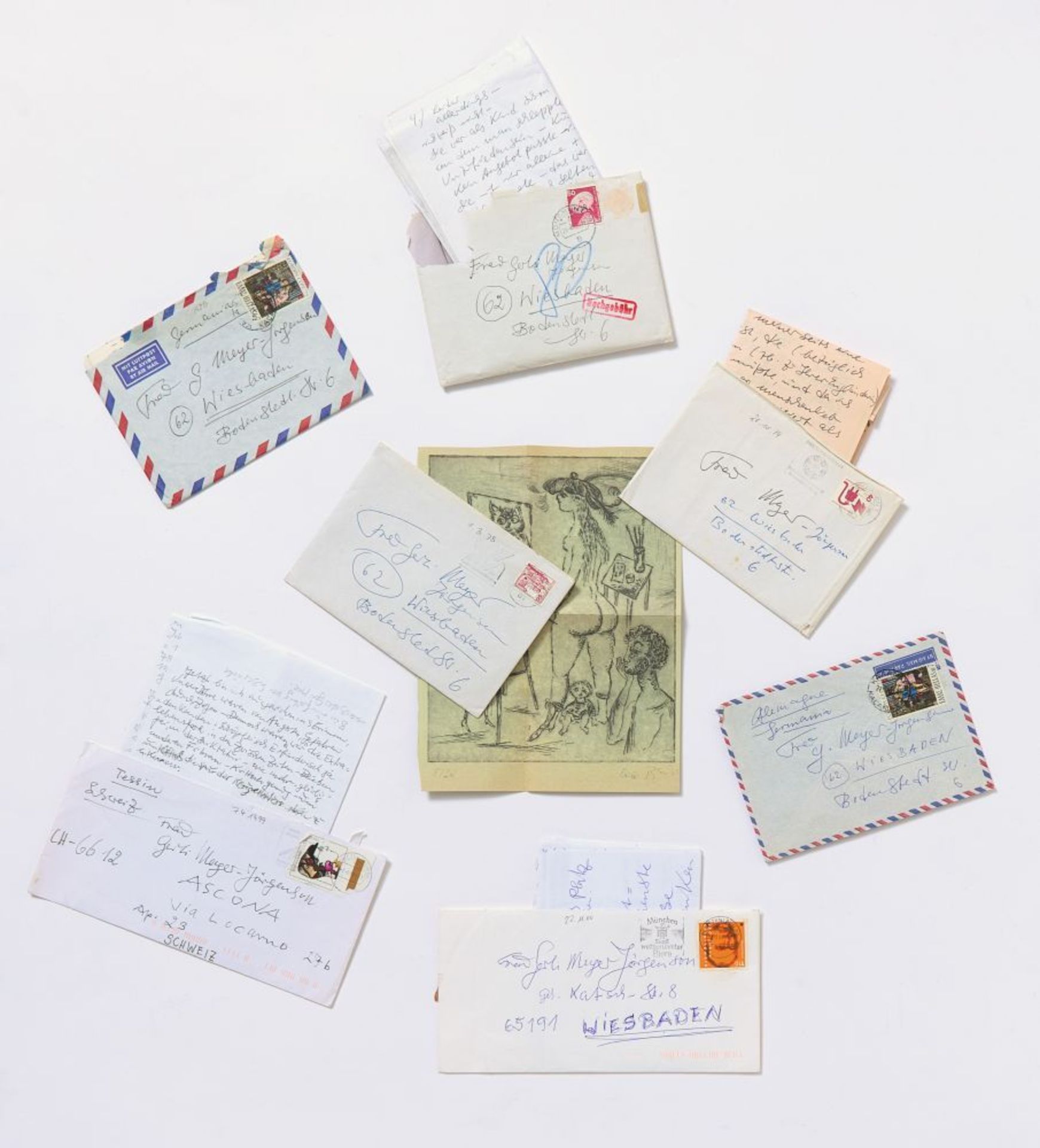 Bele Bachem, 40 eigh. Briefe, Karten, t. mit Zeichnungen. Von ca. 1974 bis um 2003. - An Gertrude Me - Bild 6 aus 12