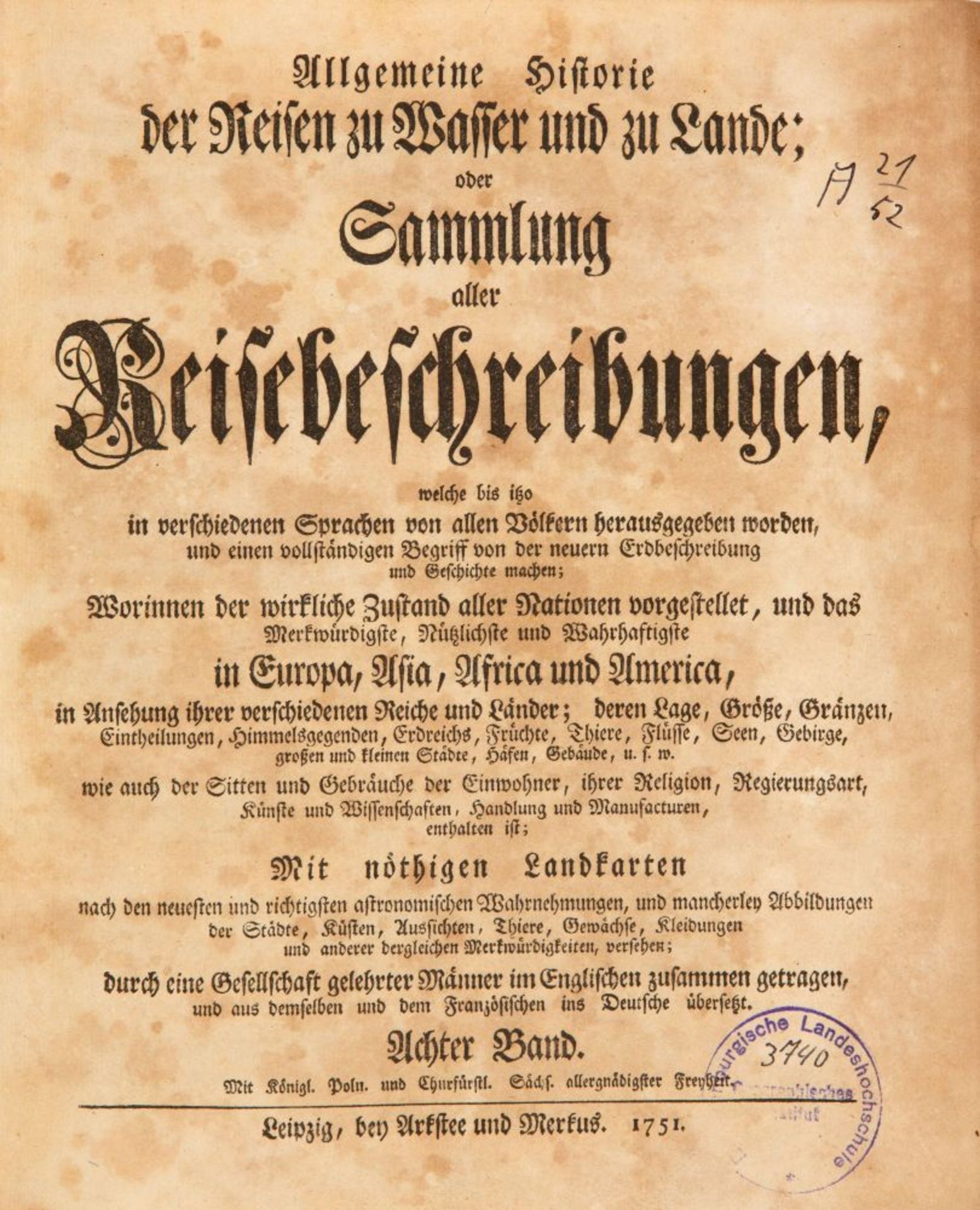 J. J. Schwabe; Hrsg., Reisebeschreibungen. Band VIII. Lpz 1751. - Bild 2 aus 4