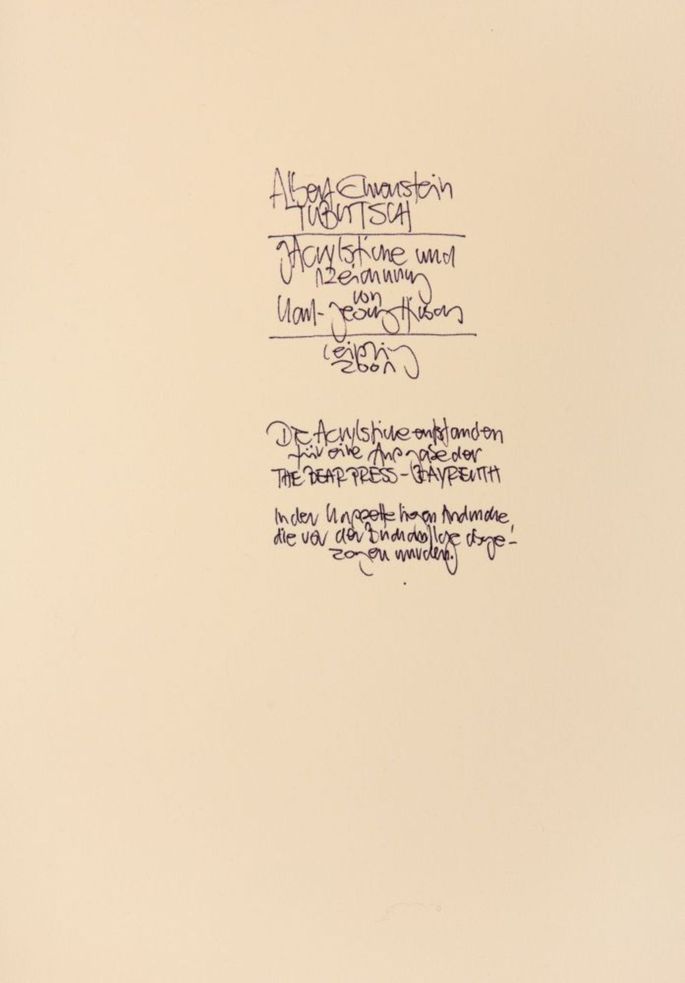 K.-G. Hirsch, 9 Acrylstiche und eine Zeichnung zu Tubutsch von Albert Ehrenstein. Lpz 2001. Ex. 10/1 - Image 3 of 3
