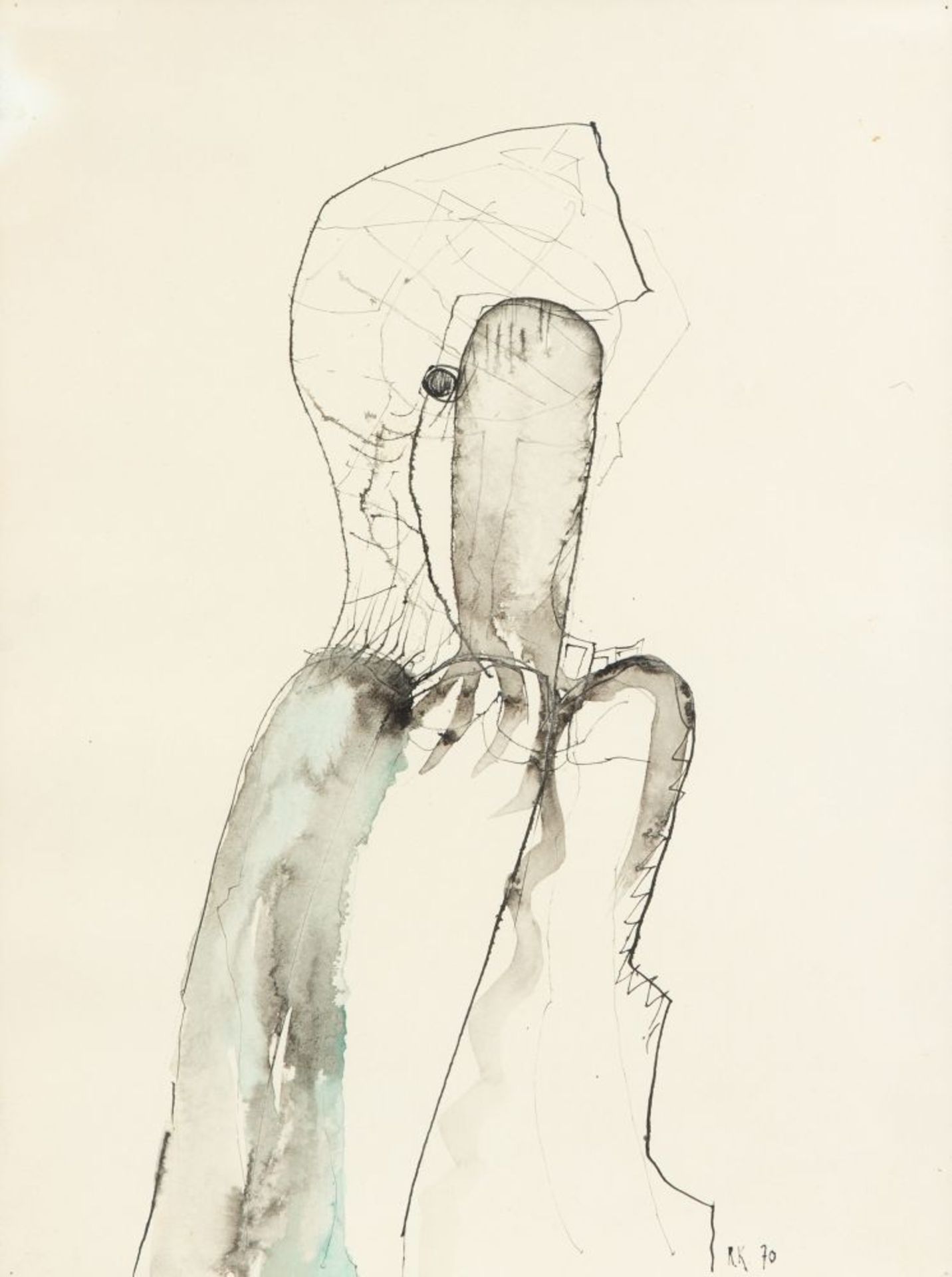 Rainer Küchenmeister. Ohne Titel. 1970. Tusche, aquarelliert. Monogrammiert.