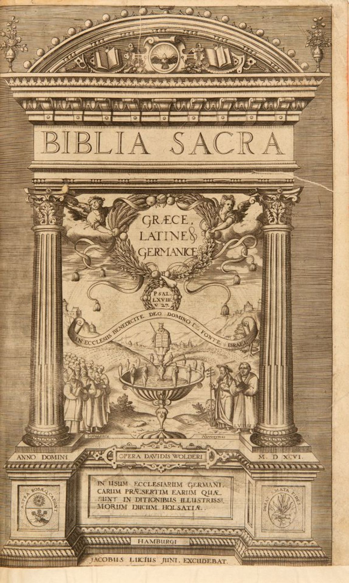 Biblia polyglotta. - Biblia sacra graece, latine & germanice. Hamburg 1596. - Bild 2 aus 4