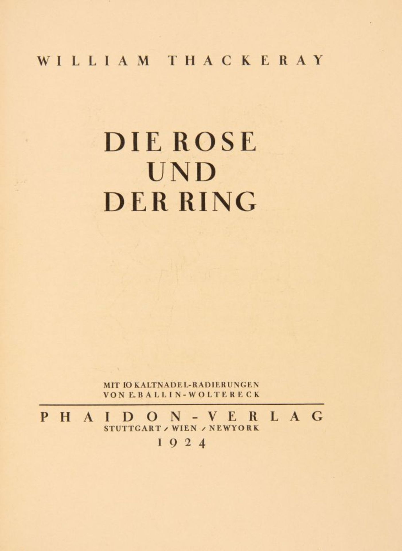 E. Ballin-Woltereck / W. Thackeray, Die Rose und der Ring. Stgt. u. a. 1924. - Ex. 28/80. - Bild 2 aus 3