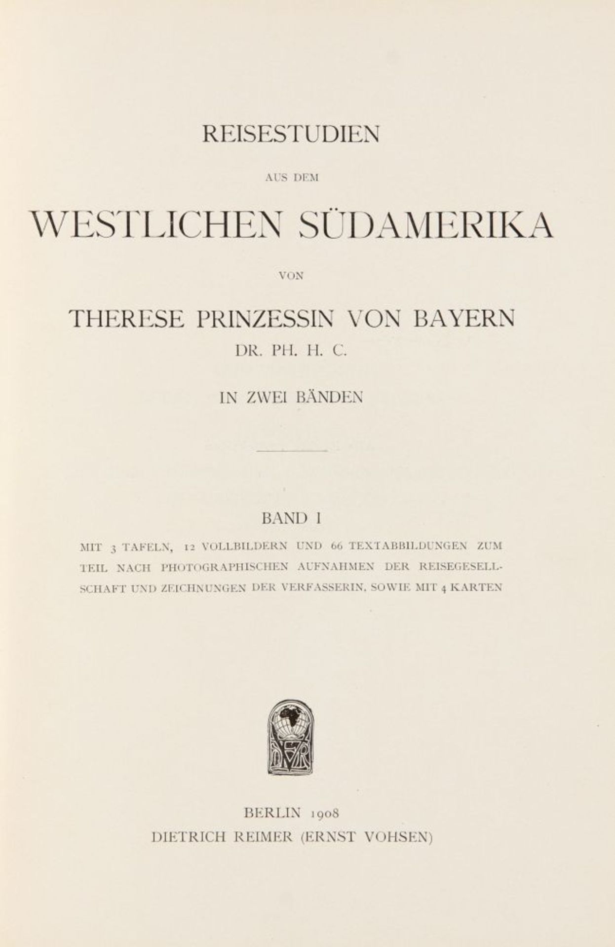 Therese Prinzessin von Bayern, Reisestudien aus dem westl. Südamerika. 2 Bde. Bln 1908. - Bild 2 aus 2