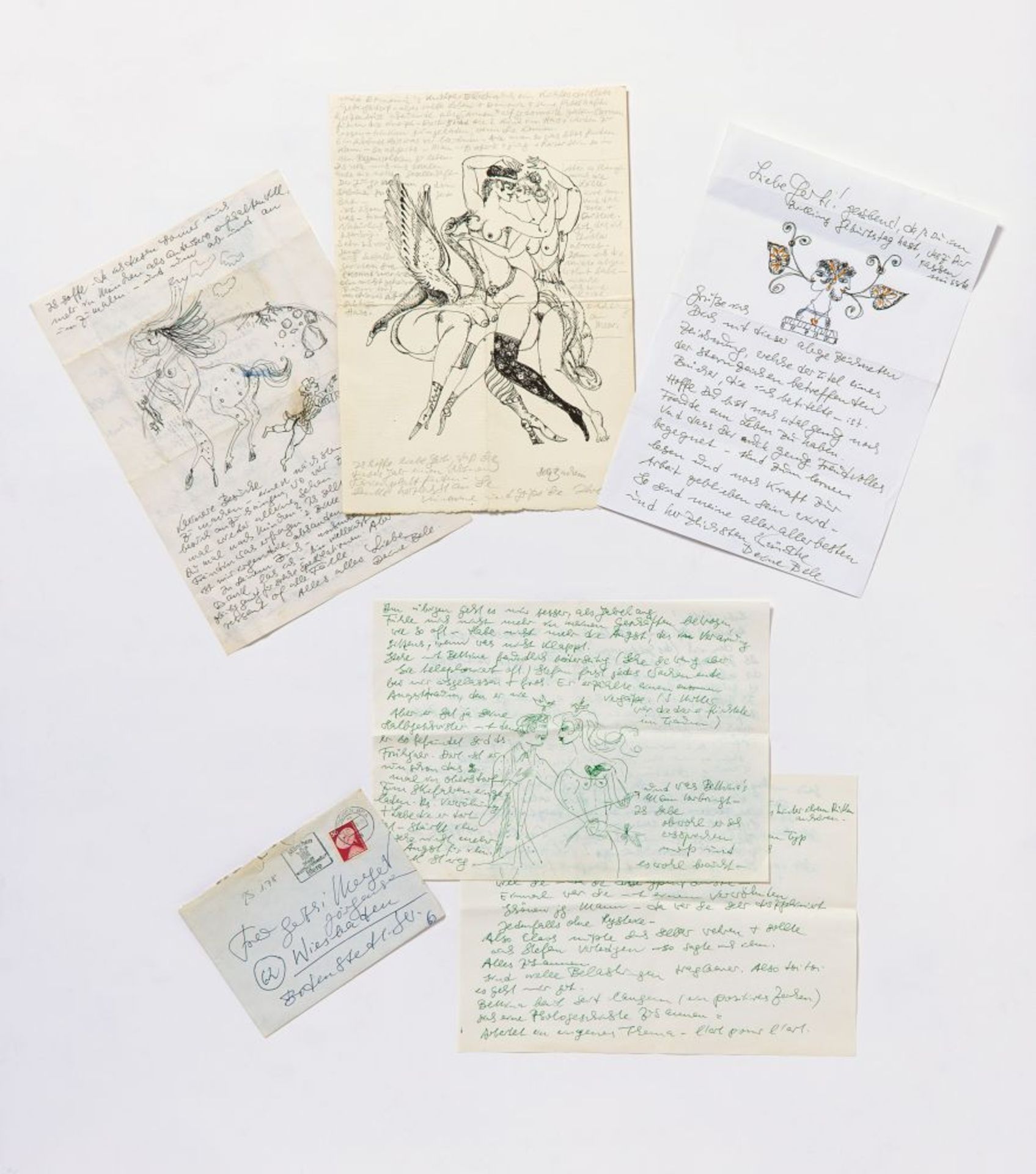 Bele Bachem, 40 eigh. Briefe, Karten, t. mit Zeichnungen. Von ca. 1974 bis um 2003. - An Gertrude Me - Image 5 of 12