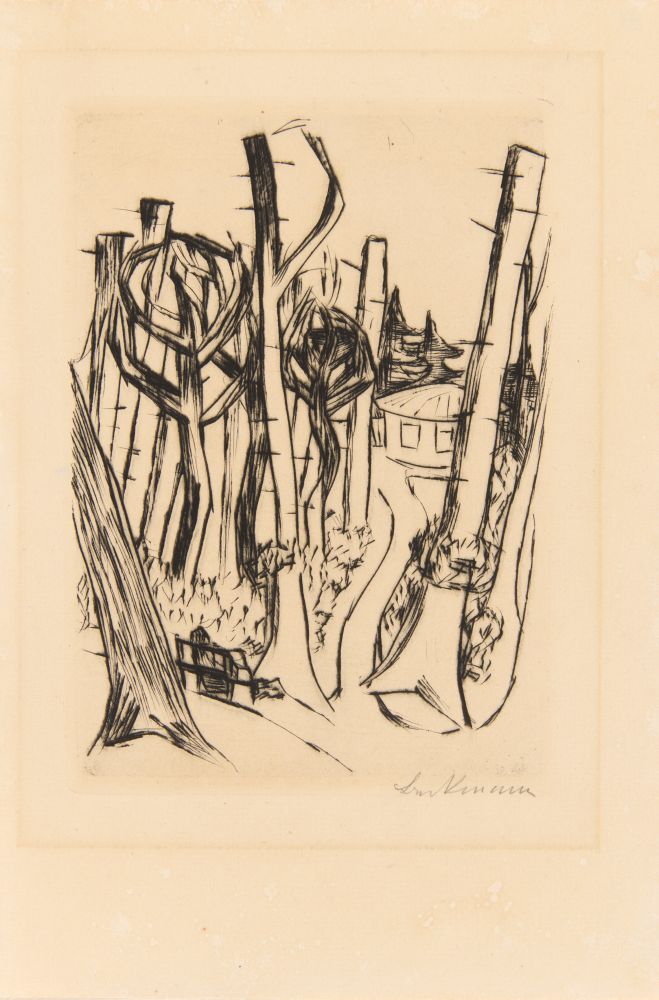 Max Beckmann. Park Louisa. (Um 1923). Kaltnadelradierung. Signiert. H 300 B.