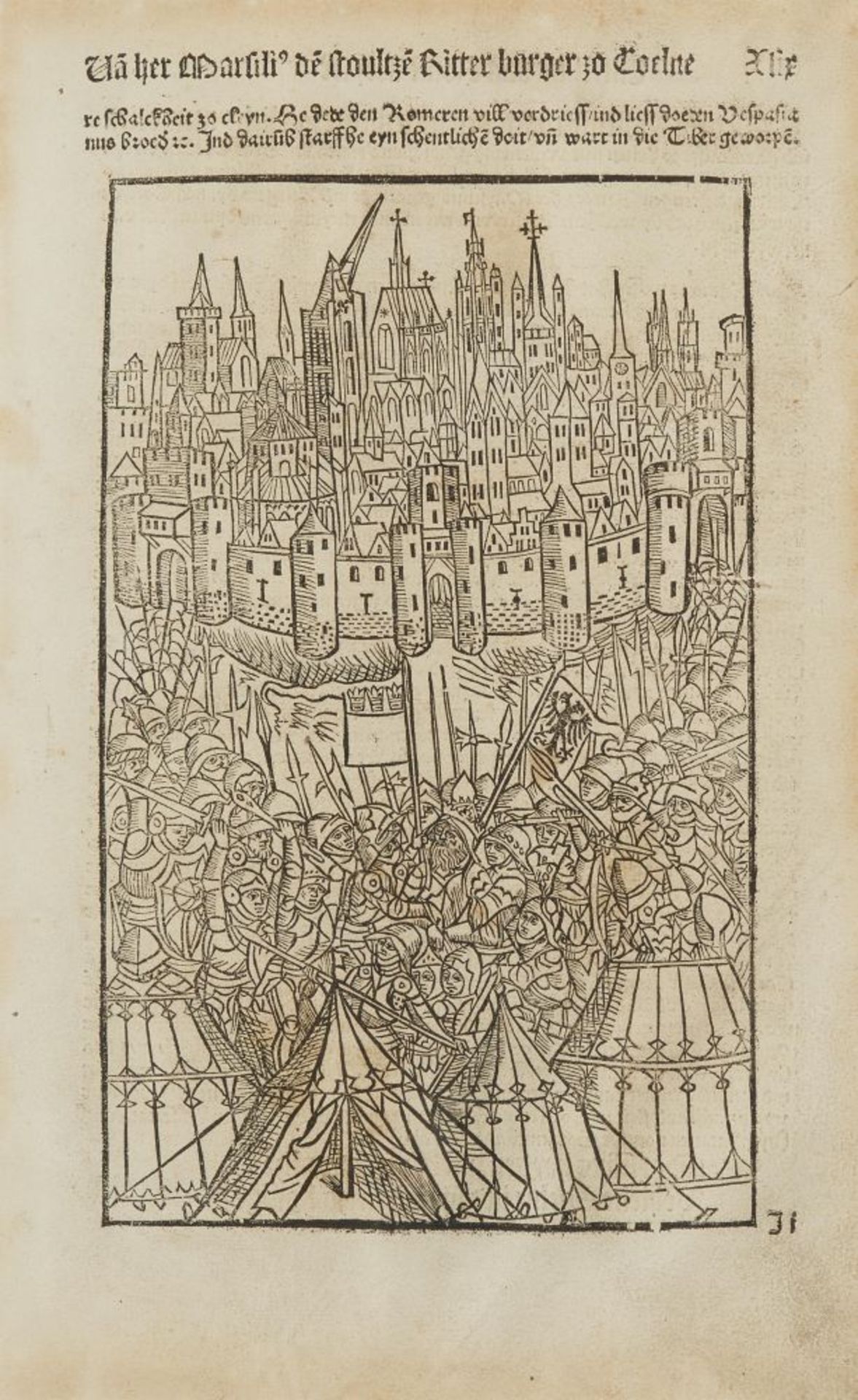 Köln. - Ansicht von Köln aus Koelhoffs Chronik. 1499. Holzschnitt.