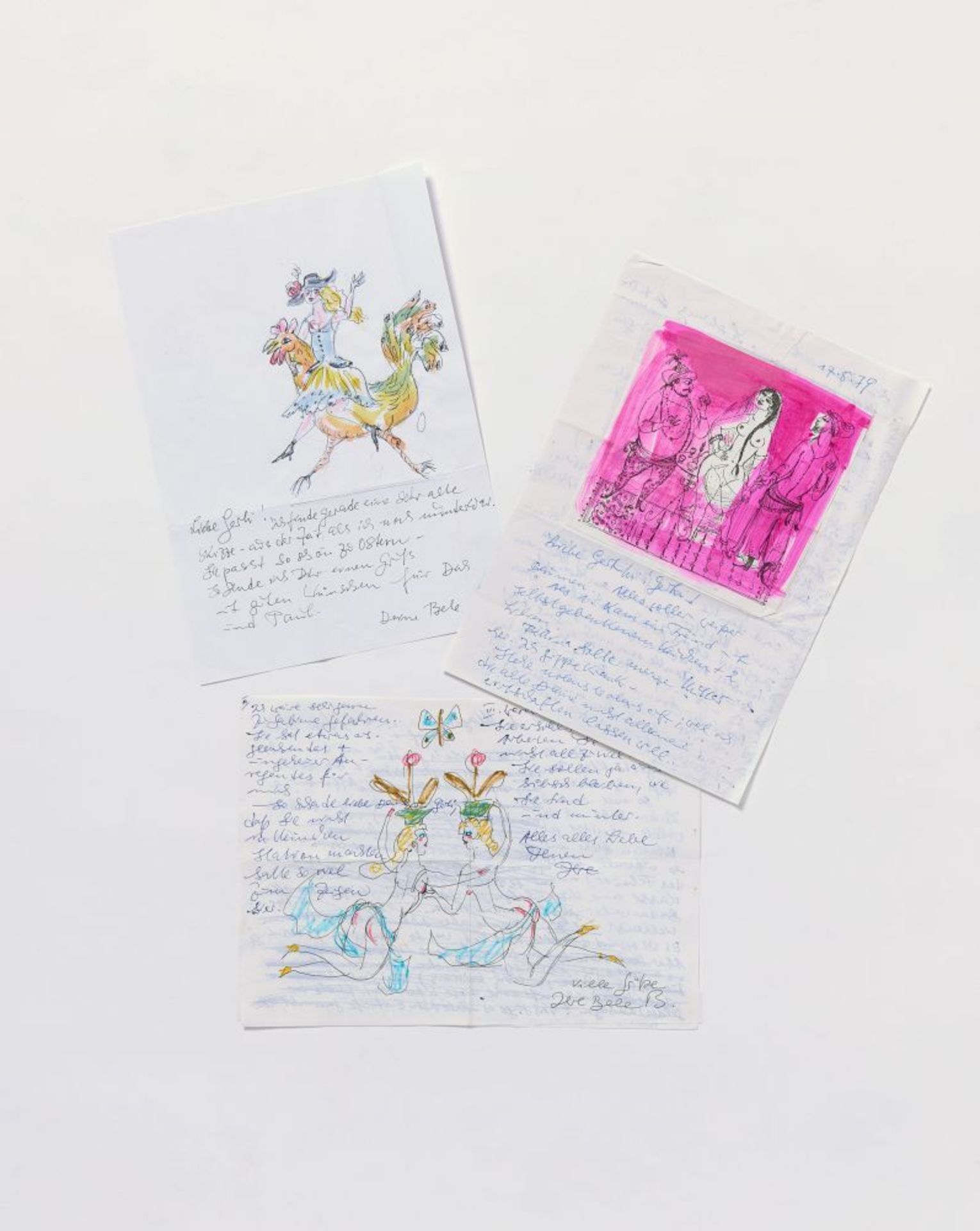 Bele Bachem, 40 eigh. Briefe, Karten, t. mit Zeichnungen. Von ca. 1974 bis um 2003. - An Gertrude Me - Image 7 of 12