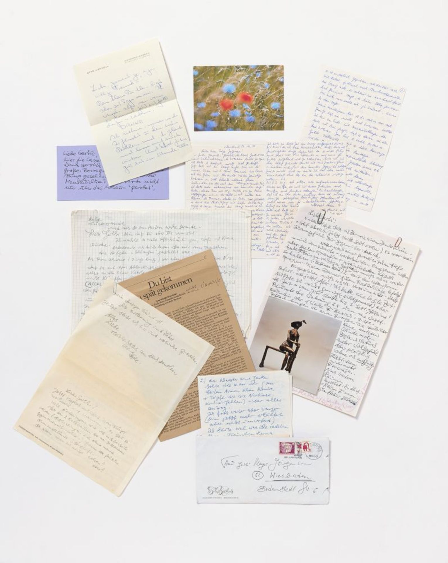 Bele Bachem, 40 eigh. Briefe, Karten, t. mit Zeichnungen. Von ca. 1974 bis um 2003. - An Gertrude Me - Image 8 of 12