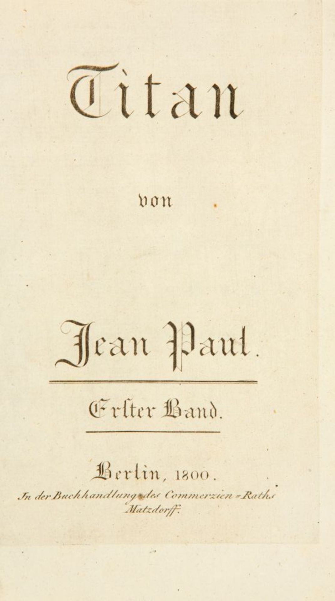 Jean Paul, Titan / Komischer Anhang. 6 Tle. in 4 Bdn. Bln 1800-1803. - Bild 2 aus 2