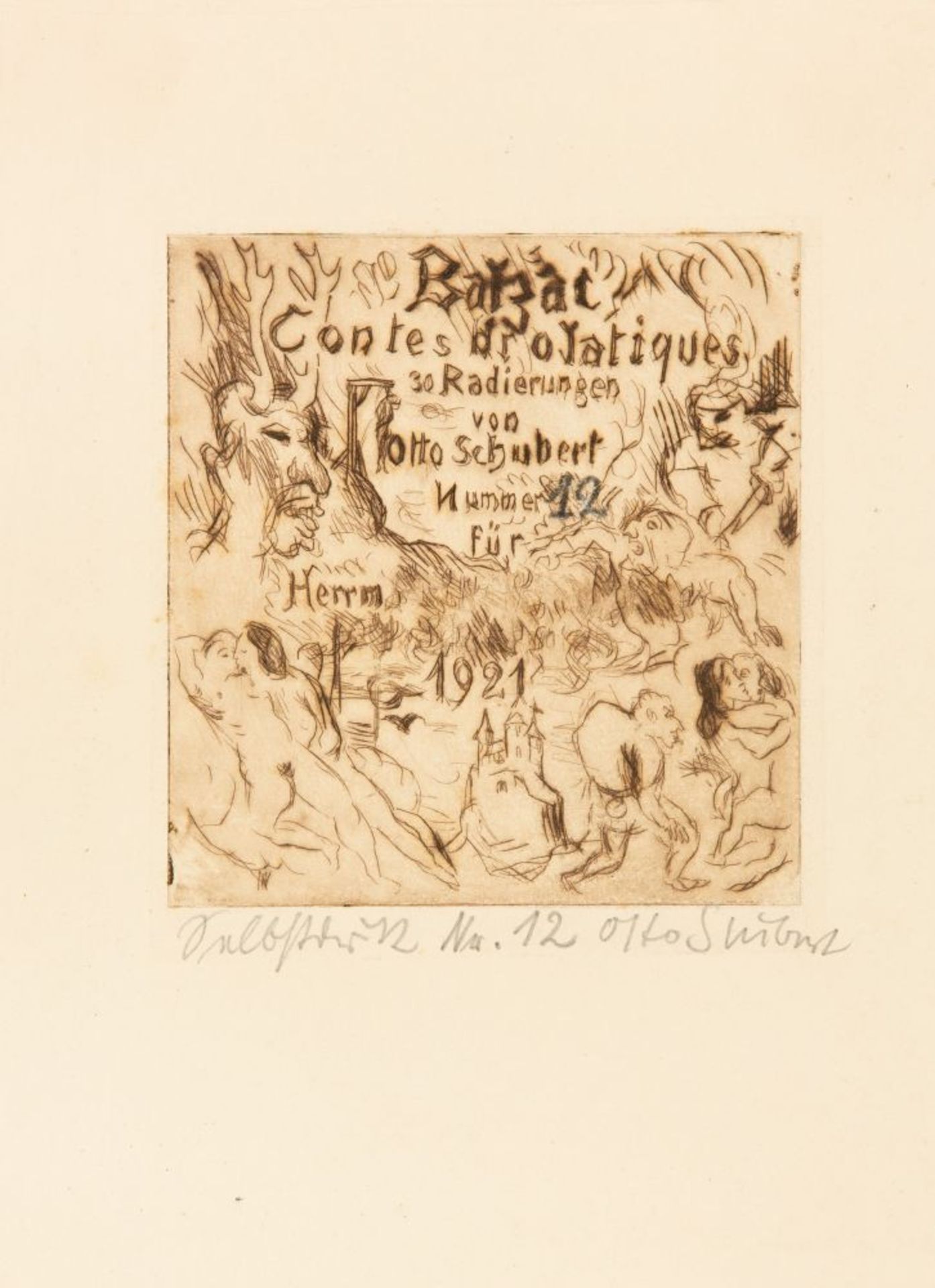 H. de Balzac / O. Schubert, Contes drolatiques. Mappe mit Radierungen. o. O. 1921. Ex. 12. - Bild 2 aus 5