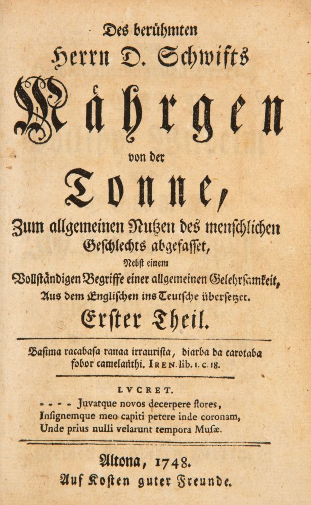 J. Swift, Mährgen von der Tonne. Altona 1748. - Bild 2 aus 3