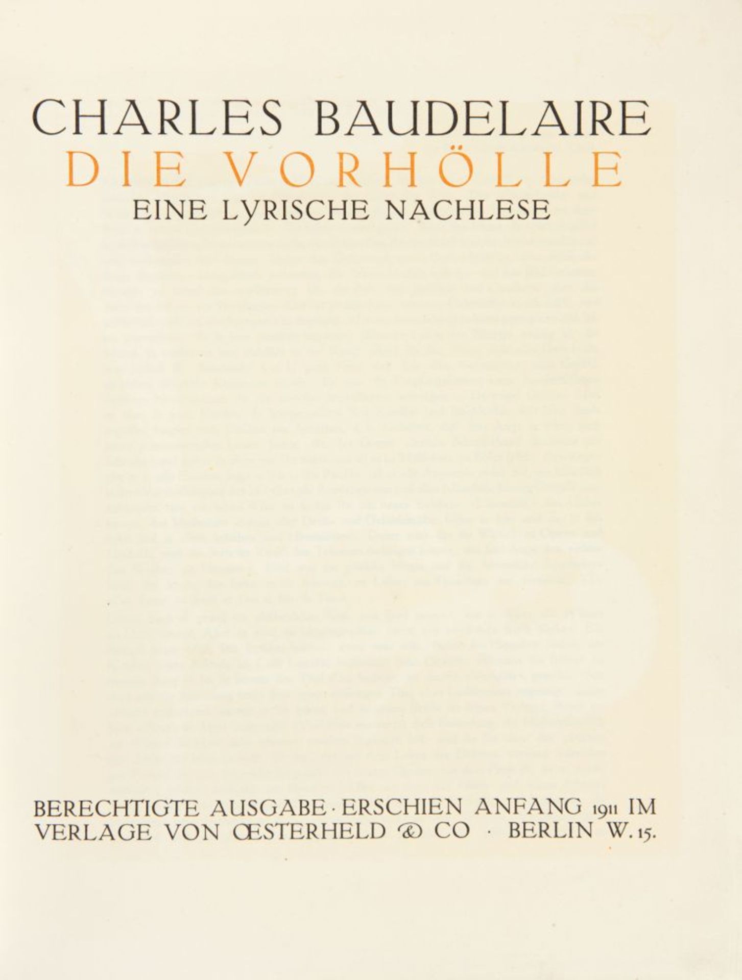 Ch. Baudelaire / P. W. Wolff, Die Vorhölle. Eine lyrische Nachlese. Berlin 1911. Ex. 169/205. - Bild 2 aus 2