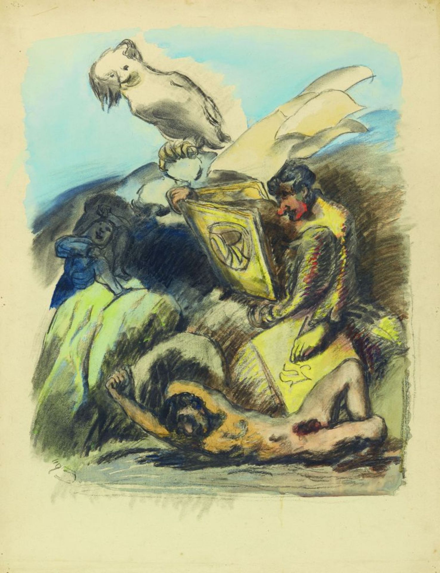 Ludwig Meidner. Apokalyptische Komposition. Verso: Insektenszene.1940-1950. Aquarell und schwarze Kr