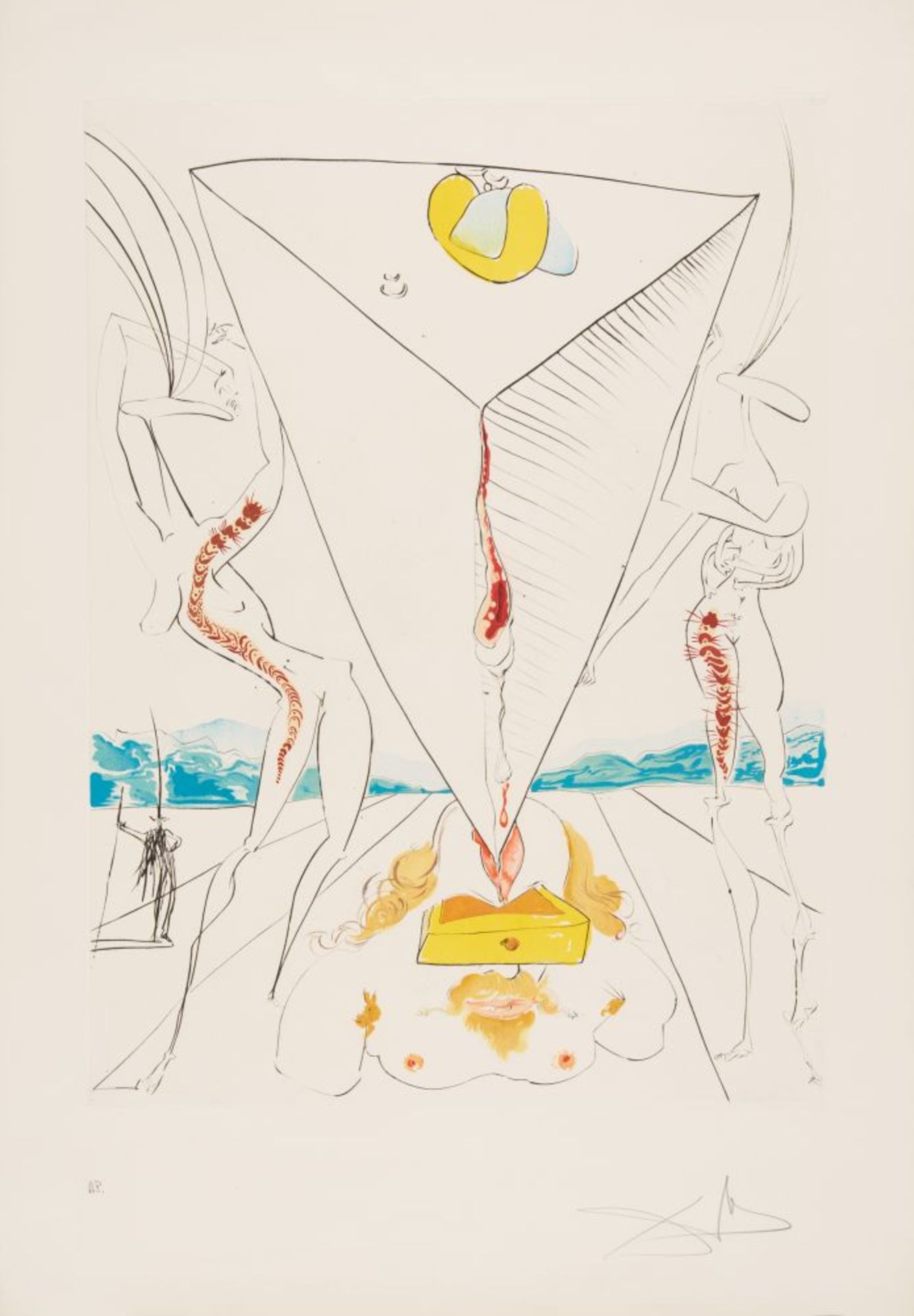 Salvador Dalí. Philosophe écrasé par le cosmos (Aus: La Conquête du cosmos). 1974. Farblithographie.