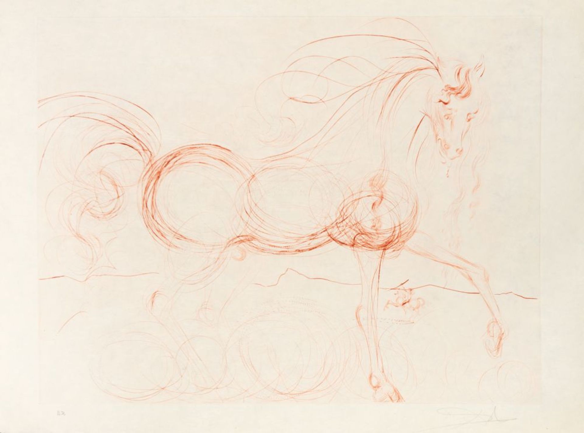 Salvador Dalí. L'Etalon Blanc (Hommage au cheval). 1973/74. Kaltnadelradierung. Signiert. Ex. A.P. M