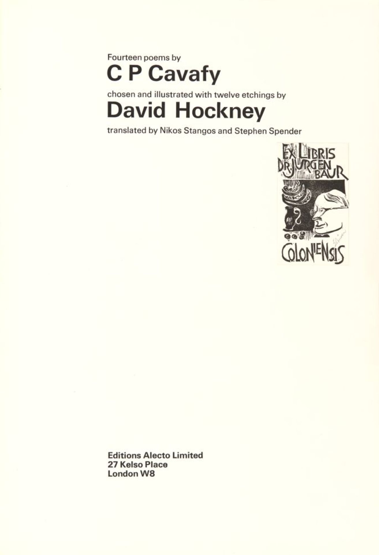 C. P. Cavafy / D. Hockney, Fourteen poems. Ldn 1967. - Eines von 250 Ex. der Edition B, sign. - Image 2 of 4