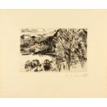 Lovis Corinth. Walchensee mit Jochberg (aus: Der Walchensee). 1923. Kaltnadelradierung. Signiert. Mü