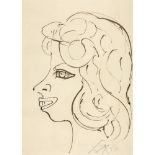 Otto Dix. Lächelndes Mädchen. 1954. Rohrfeder in Tusche. Signiert und datiert. Lorenz SW 5.2.35.