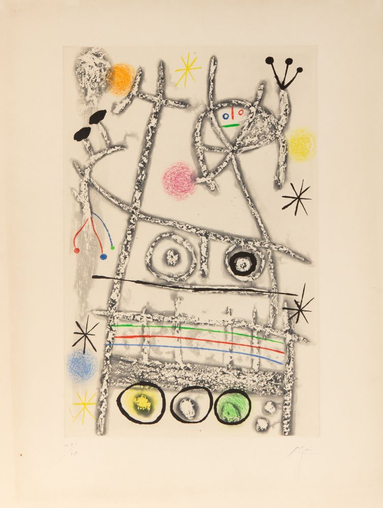 Joan Miró. Les Forestiers (gris). 1958. Farbaquatinta. Signiert. Ex. 69/75. Dupin 149.