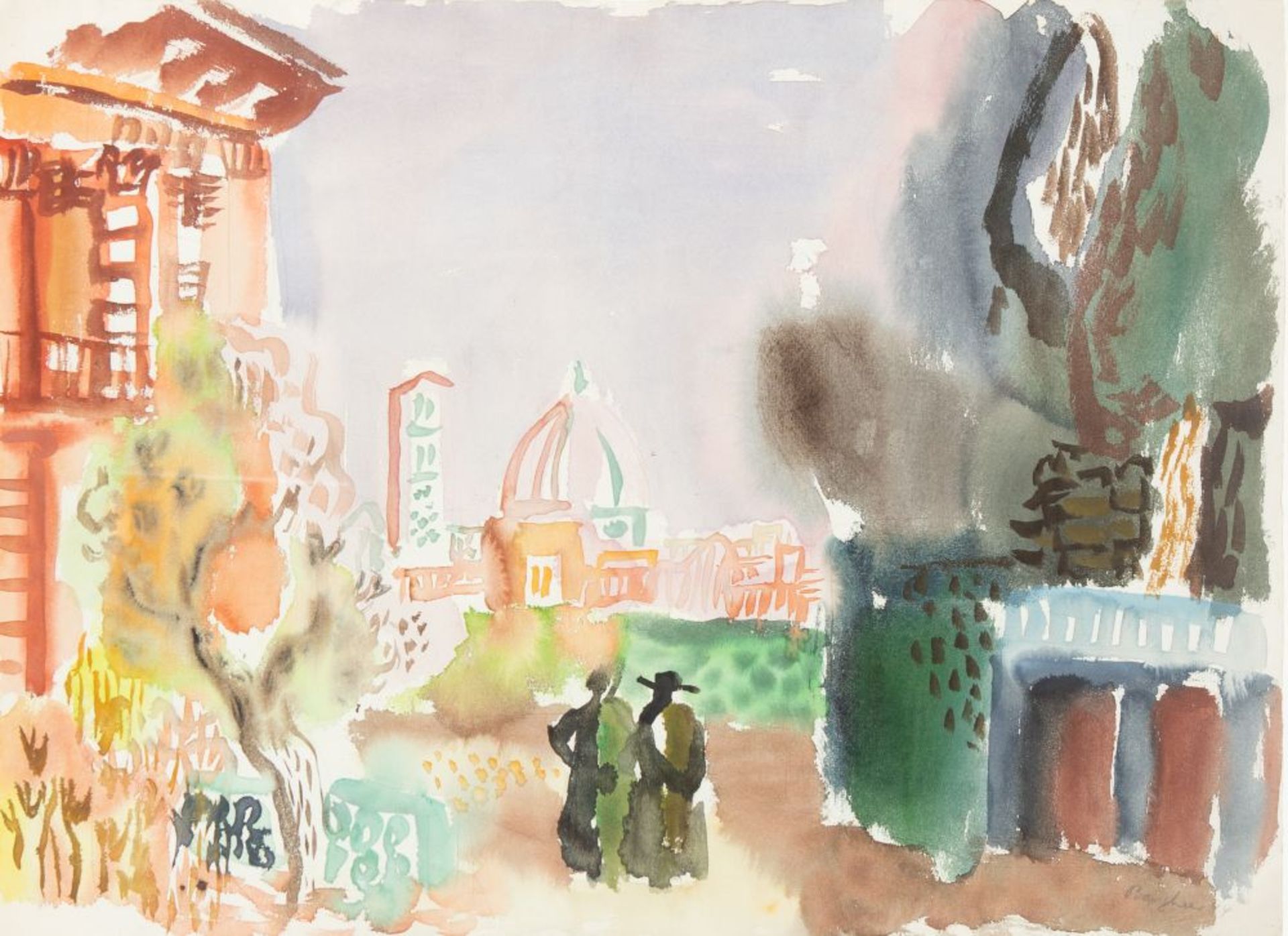 Eduard Bargheer. Blick auf Florenz. 1944. Aquarell. Signiert.