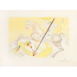 Salvador Dalí. St Georges et le Dragon. 1974. Kaltnadelradierung mit Pochoir. Signiert. Ex. E.A. M/L