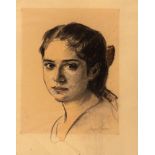 Eugen Spiro. Weibliches Porträt. Kohle und Kreide, aquarelliert. Signiert.